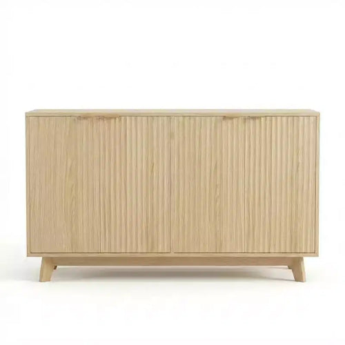 55.1 Mobile Credenza Madia con Ante e Ripiani Regolabili, Credenza Moderna a Scanalature con Spazio di Archiviazione, Tavolino da Caffè in Legno per Soggiorno