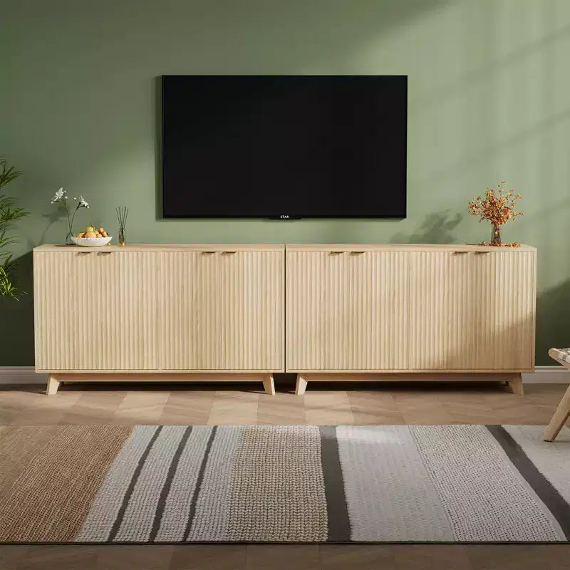 55.1 Mobile Credenza Madia con Ante e Ripiani Regolabili, Credenza Moderna a Scanalature con Spazio di Archiviazione, Tavolino da Caffè in Legno per Soggiorno