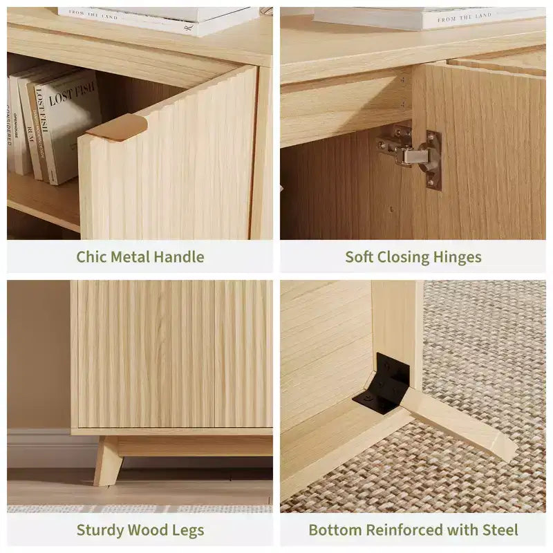 55.1 Mobile Credenza Madia con Ante e Ripiani Regolabili, Credenza Moderna a Scanalature con Spazio di Archiviazione, Tavolino da Caffè in Legno per Soggiorno