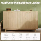 55.1 Mobile Credenza Madia con Ante e Ripiani Regolabili, Credenza Moderna a Scanalature con Spazio di Archiviazione, Tavolino da Caffè in Legno per Soggiorno