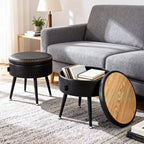Modern Storage Ottoman & Vanity Stool - Multi-Functional Round Coffee Table, Multi-Functional Footrest & Bedroom Bench, Ink Black