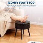 Pouf contenitore moderno e sgabello da toeletta – Tavolino rotondo multifunzione, poggiapiedi e panca da camera multifunzione, Nero inchiostro