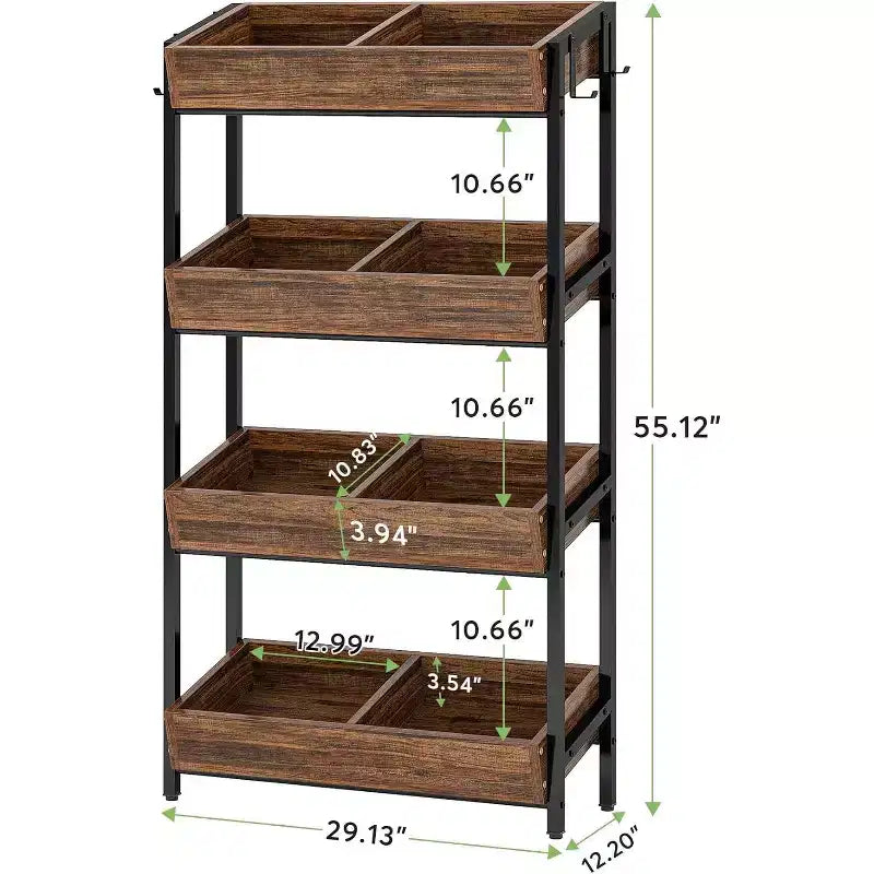 Lantine Espositore per snack a 4 ripiani con 4 ganci, adatto per venditori, negozi, supermercati e cucine domestiche.
