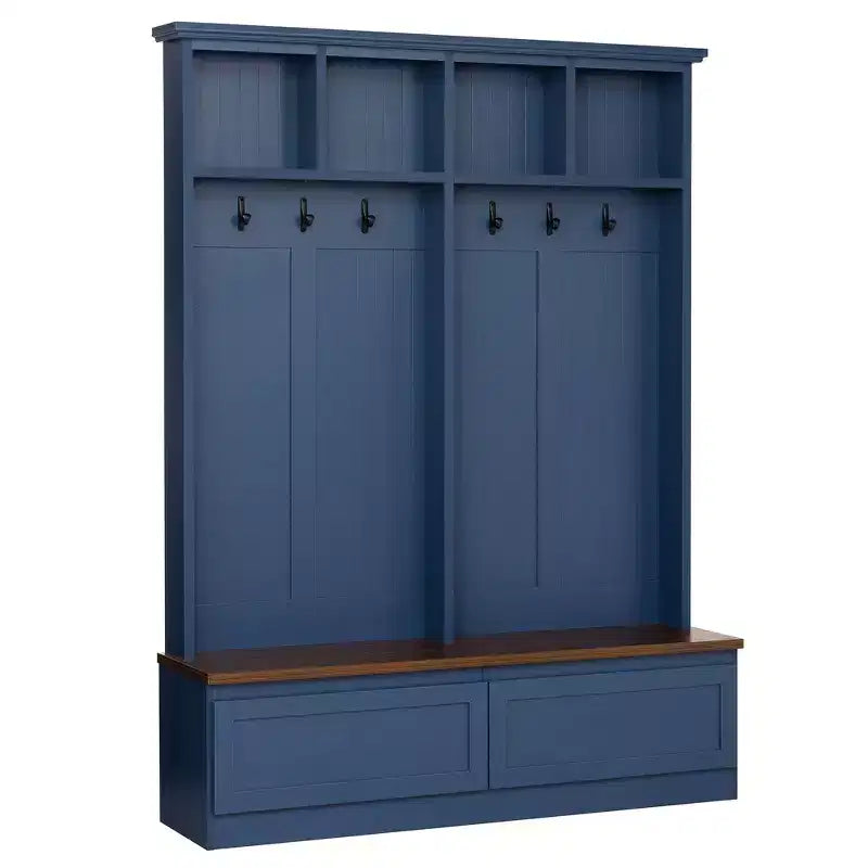Clihome Appendiabiti da Ingresso 4-in-1 con Panchina in Grana di Legno e 2 Grandi Cassetti per Corridoio