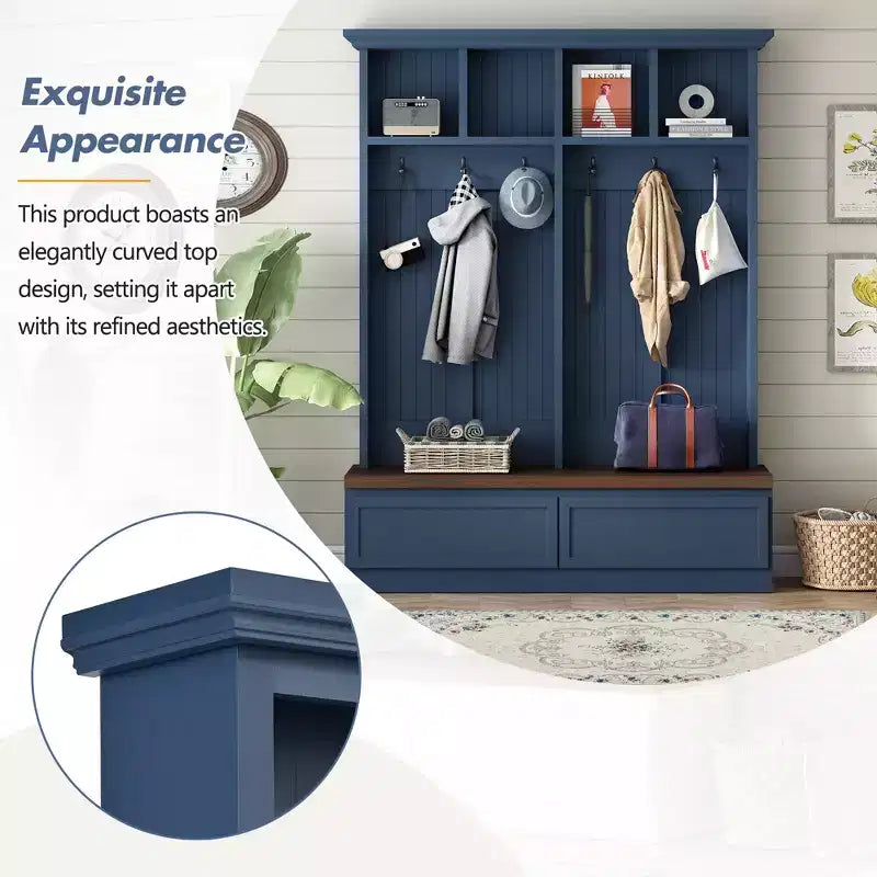 Clihome Appendiabiti da Ingresso 4-in-1 con Panchina in Grana di Legno e 2 Grandi Cassetti per Corridoio