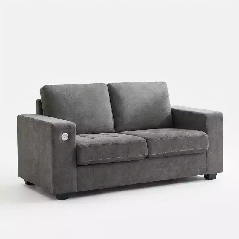Divanetto moderno in ciniglia da 70 cm con porte USB e tasche laterali - Divano imbottito capitonné, struttura interamente in legno, divanetto compatto per soggiorno