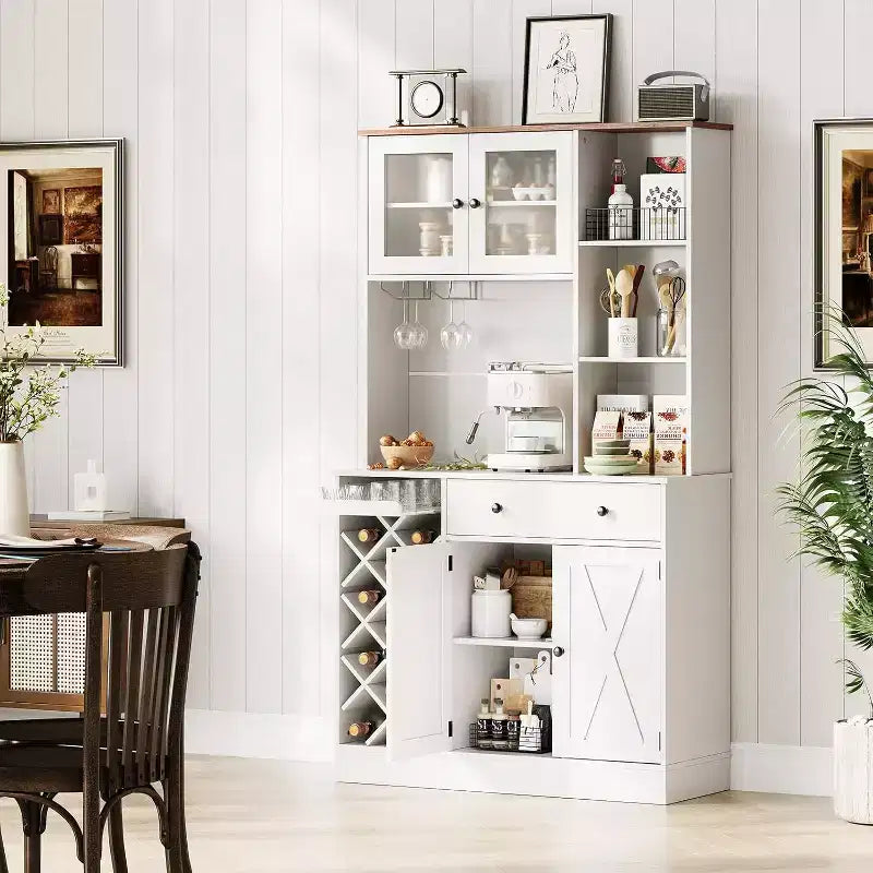 GustoWave Mobiletto da caffè con ante scorrevoli alla maniera di una porta da fienile - Credenza/Madia porta-vini per Cucina e Sala da Pranzo