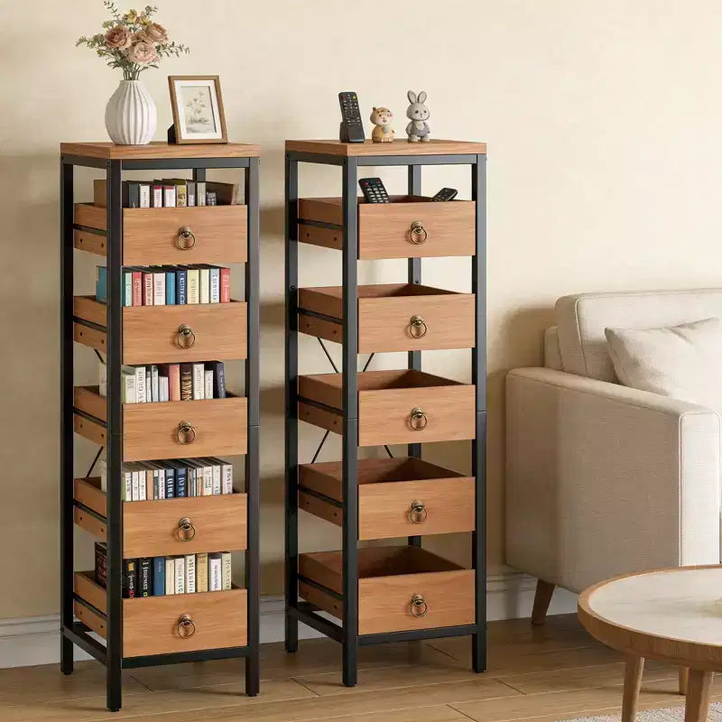 Portafrutta e Verdura in Legno, Scaffale Stretto a 5 Ripiani per Snack e Frutta, Organizer Multiuso per Cucina, Soggiorno, Camera da Letto