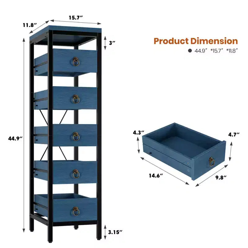 Portafrutta e Verdura in Legno, Scaffale Stretto a 5 Ripiani per Snack e Frutta, Organizer Multiuso per Cucina, Soggiorno, Camera da Letto