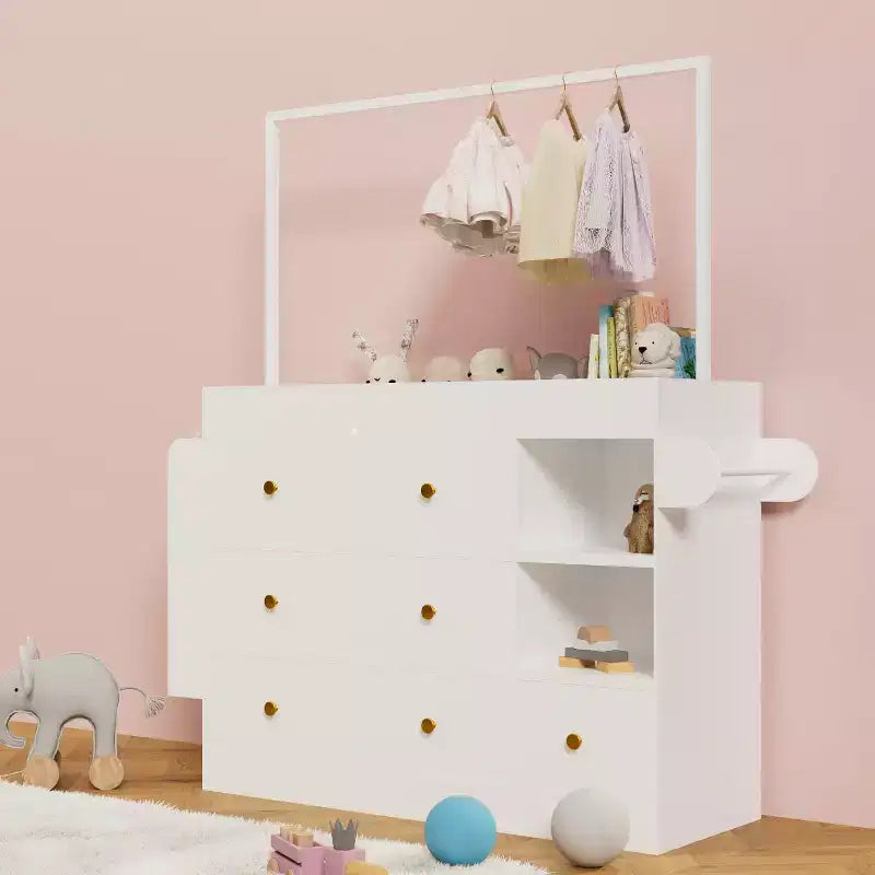 Fasciatoio JVNOXK con 3 cassetti extra-profondi, ripiano portaoggetti e ganci, ideale per la cameretta dei bambini, colore bianco