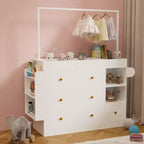 Fasciatoio JVNOXK con 3 cassetti extra-profondi, ripiano portaoggetti e ganci, ideale per la cameretta dei bambini, colore bianco