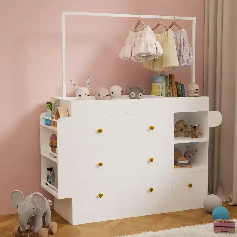 Fasciatoio JVNOXK con 3 cassetti extra-profondi, ripiano portaoggetti e ganci, ideale per la cameretta dei bambini, colore bianco