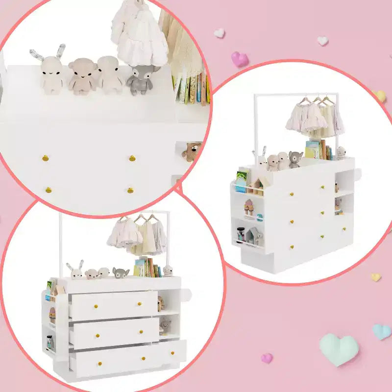 Fasciatoio JVNOXK con 3 cassetti extra-profondi, ripiano portaoggetti e ganci, ideale per la cameretta dei bambini, colore bianco