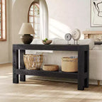 Lantine 63-Inch Black Console Table, Narrow Long Wooden Entry Table with 2-Tier Storage Shelves for Entryway, Living Room, Hallway, Behind Couch