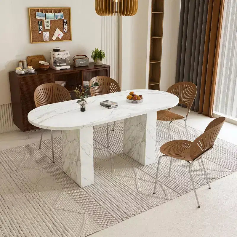 MAYEERTY Oval Dining Table for 6, Kitchen Table with Wood Strip Base, Waterproof Scratch-Resistant Farmhouse Dining Room Table