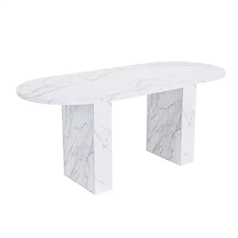 MAYEERTY Tavolo da Pranzo Ovale per 6, Tavolo da Cucina con Base a Doghe in Legno, Tavolo da Pranzo Rustico Impermeabile e Antigraffio