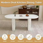 MAYEERTY Tavolo da Pranzo Ovale per 6, Tavolo da Cucina con Base a Doghe in Legno, Tavolo da Pranzo Rustico Impermeabile e Antigraffio