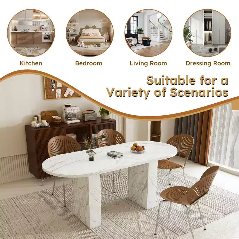 MAYEERTY Tavolo da Pranzo Ovale per 6, Tavolo da Cucina con Base a Doghe in Legno, Tavolo da Pranzo Rustico Impermeabile e Antigraffio