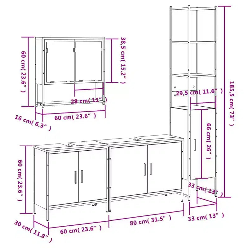 vidaXL Set di Mobili da Bagno con Mensola 4 pz Legno Multistrato Moderno Portaoggetti