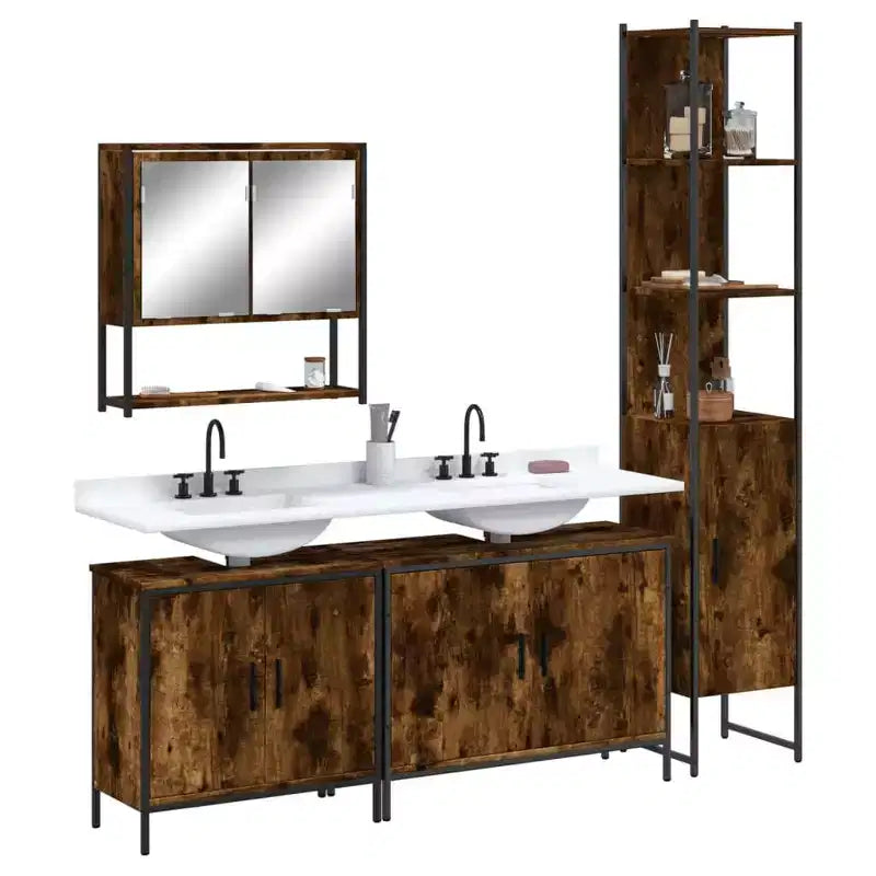vidaXL Set di Mobili da Bagno con Mensola 4 pz Legno Multistrato Moderno Portaoggetti