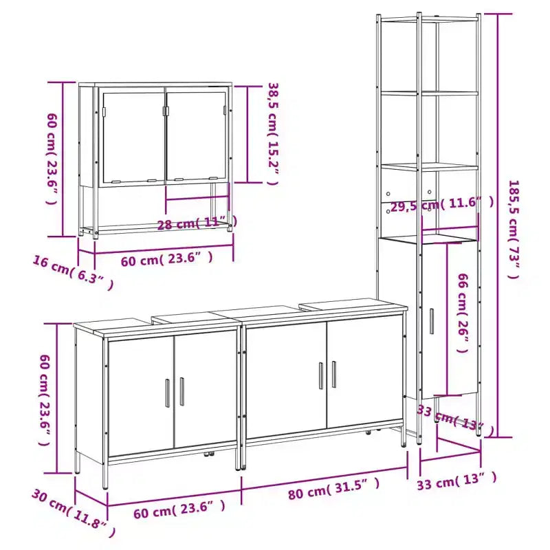 vidaXL Set di Mobili da Bagno con Mensola 4 pz Legno Multistrato Moderno Portaoggetti