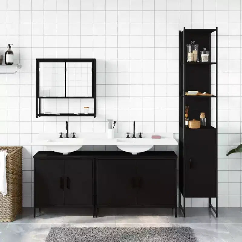 vidaXL Set di Mobili da Bagno con Mensola 4 pz Legno Multistrato Moderno Portaoggetti