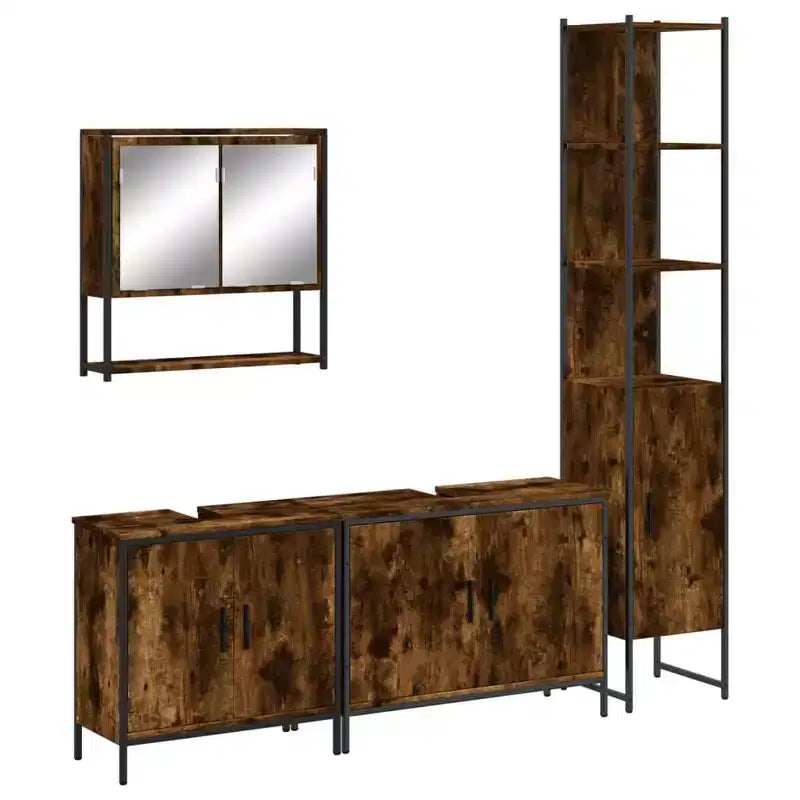 vidaXL Set di Mobili da Bagno con Mensola 4 pz Legno Multistrato Moderno Portaoggetti