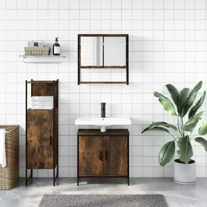 vidaXL Mobile bagno con mensola 3 pz in legno multistrato Portaoggetti per