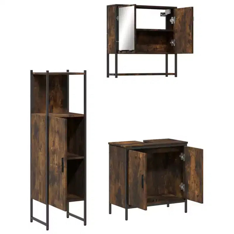 vidaXL Mobile bagno con mensola 3 pz in legno multistrato Portaoggetti per