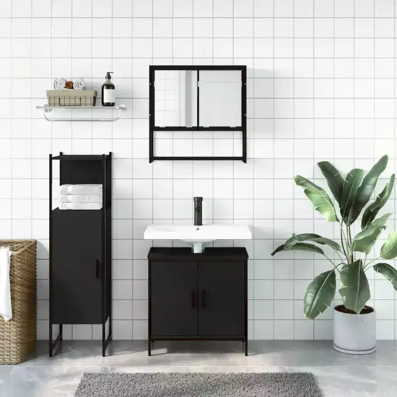 vidaXL Mobile bagno con mensola 3 pz in legno multistrato Portaoggetti per