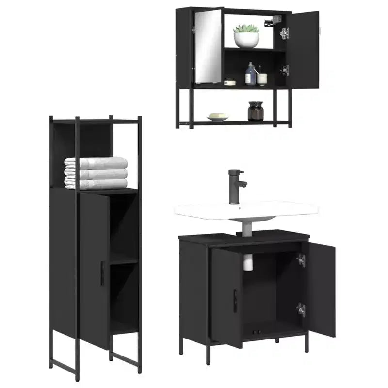 vidaXL Mobile bagno con mensola 3 pz in legno multistrato Portaoggetti per
