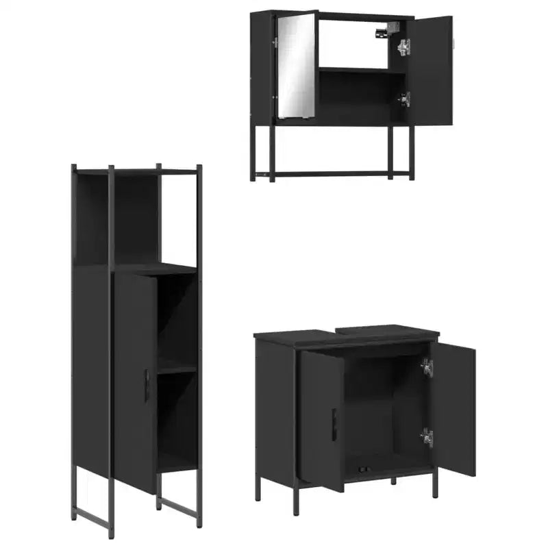 vidaXL Mobile bagno con mensola 3 pz in legno multistrato Portaoggetti per