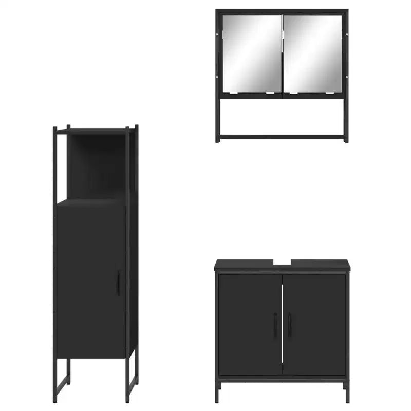 vidaXL Mobile bagno con mensola 3 pz in legno multistrato Portaoggetti per