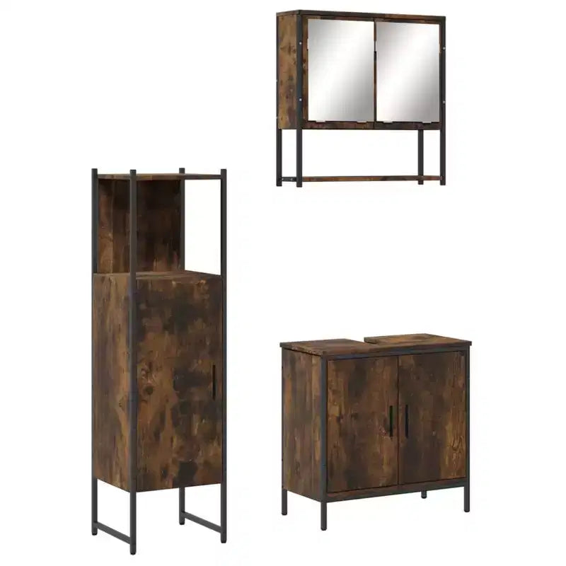 vidaXL Mobile bagno con mensola 3 pz in legno multistrato Portaoggetti per