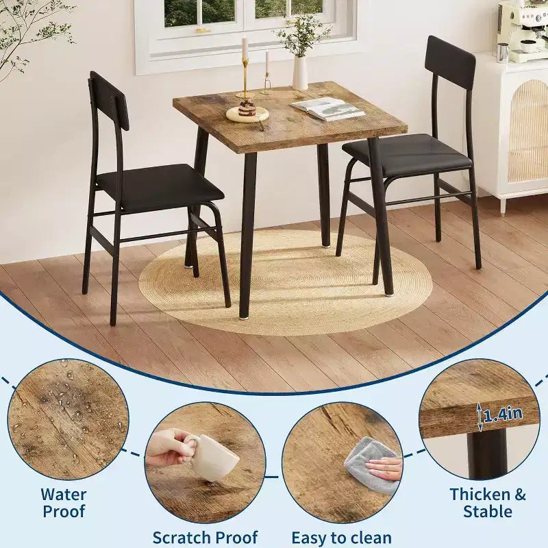 Tavolo da Pranzo Piccolo per 2, Set da Cucina 3 Pezzi con 2 Sedie Imbottite, Tavolo da Colazione per Piccoli Spazi, Sala da Pranzo, Appartamento, Ristorante