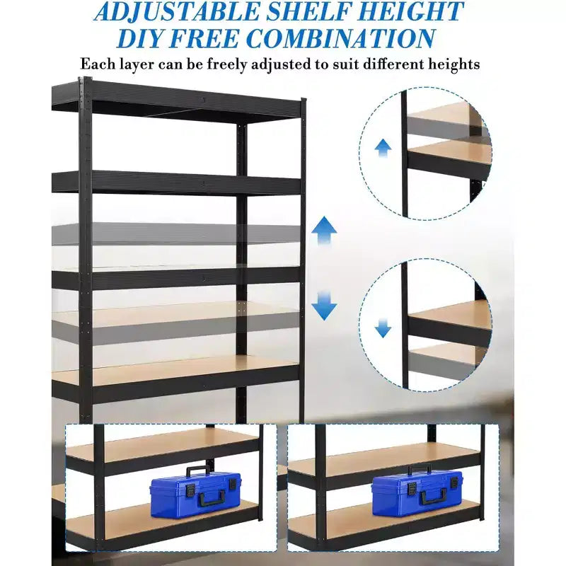 Scaffalature metalliche per garage, Scaffali regolabili per garage, Scaffalature a 5 ripiani, Scaffali multiuso per magazzino, dispensa, cantina