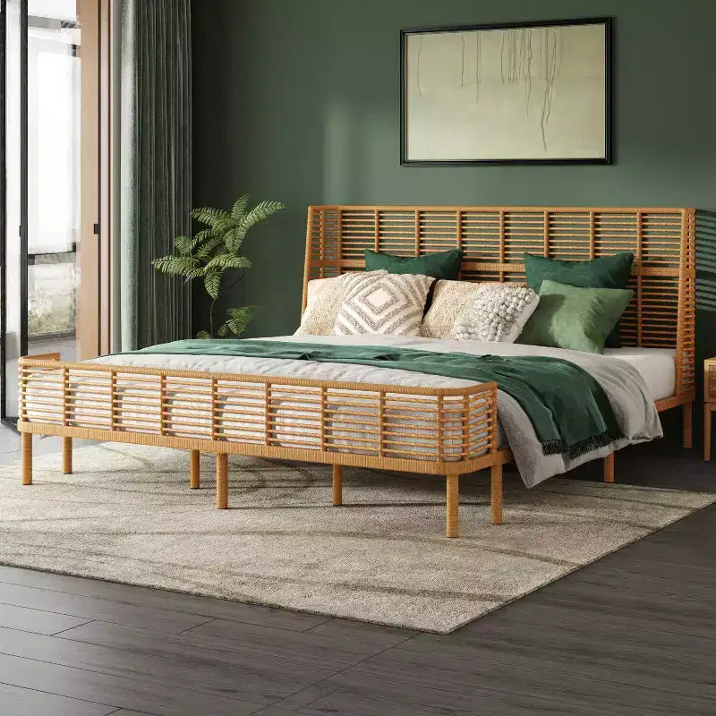 Christopher Knight Home Shadow Letto in vimini PE con testiera ad alette Shadow Coastal Grid