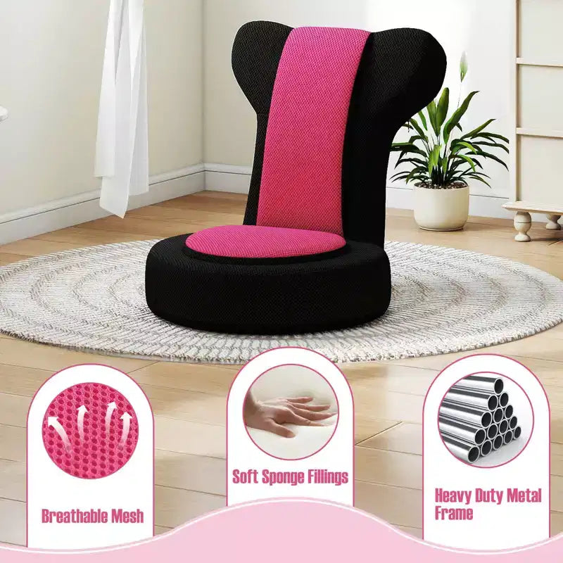 Poltrona reclinabile Costway con poggiatesta e schienale regolabili, seduta imbottita in spugna, struttura in metallo, nero + grigio/nero + rosa