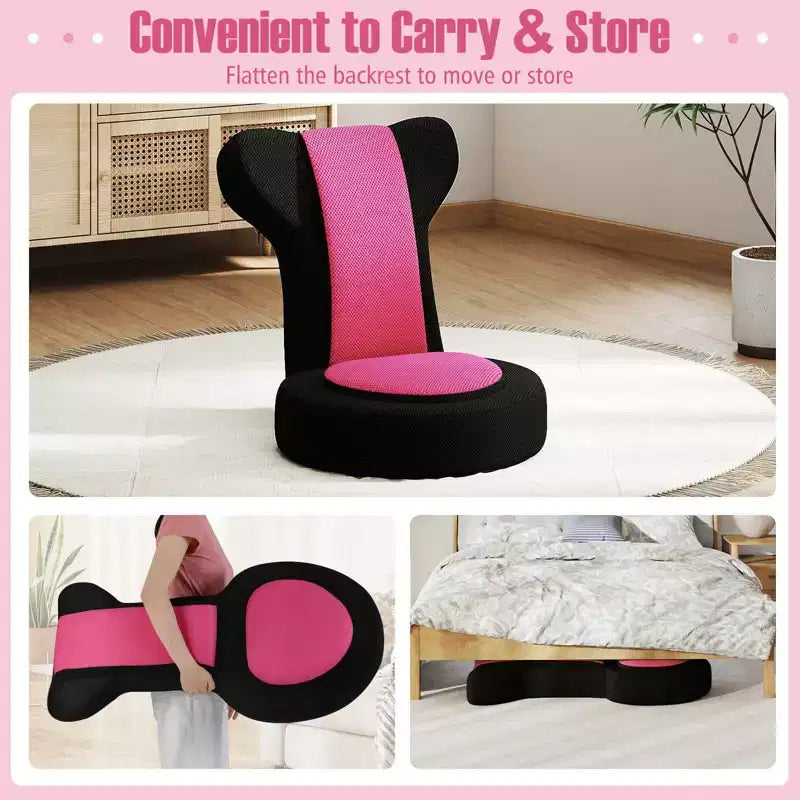 Poltrona reclinabile Costway con poggiatesta e schienale regolabili, seduta imbottita in spugna, struttura in metallo, nero + grigio/nero + rosa