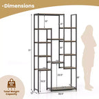 Gymax Scaffale alto 180 cm con 12 ripiani aperti, kit antiribaltamento per soggiorno e ufficio