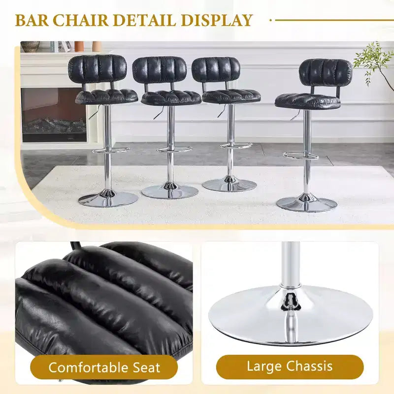 Set di 2 sgabelli da bar regolabili in altezza con rivestimento in pelle PU e base cromata, con poggiapiedi per isola cucina