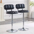 Set di 2 sgabelli da bar regolabili in altezza con rivestimento in pelle PU e base cromata, con poggiapiedi per isola cucina