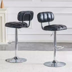 Set di 2 sgabelli da bar regolabili in altezza con rivestimento in pelle PU e base cromata, con poggiapiedi per isola cucina