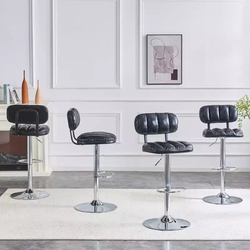 Set di 2 sgabelli da bar regolabili in altezza con rivestimento in pelle PU e base cromata, con poggiapiedi per isola cucina