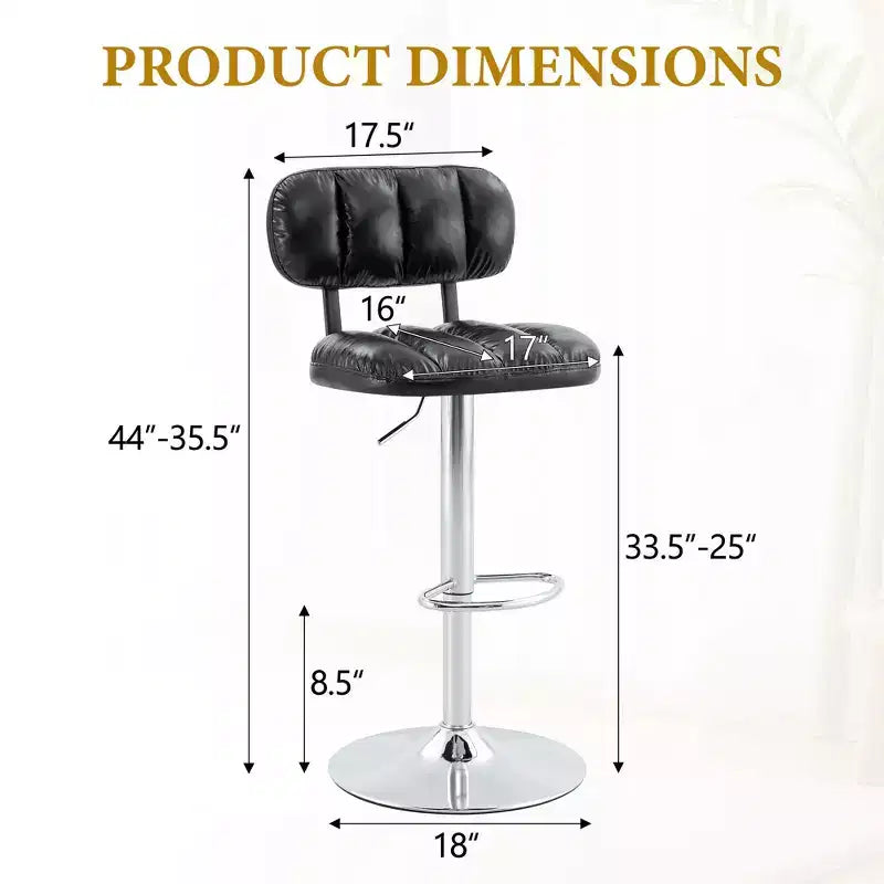 Set di 2 sgabelli da bar regolabili in altezza con rivestimento in pelle PU e base cromata, con poggiapiedi per isola cucina