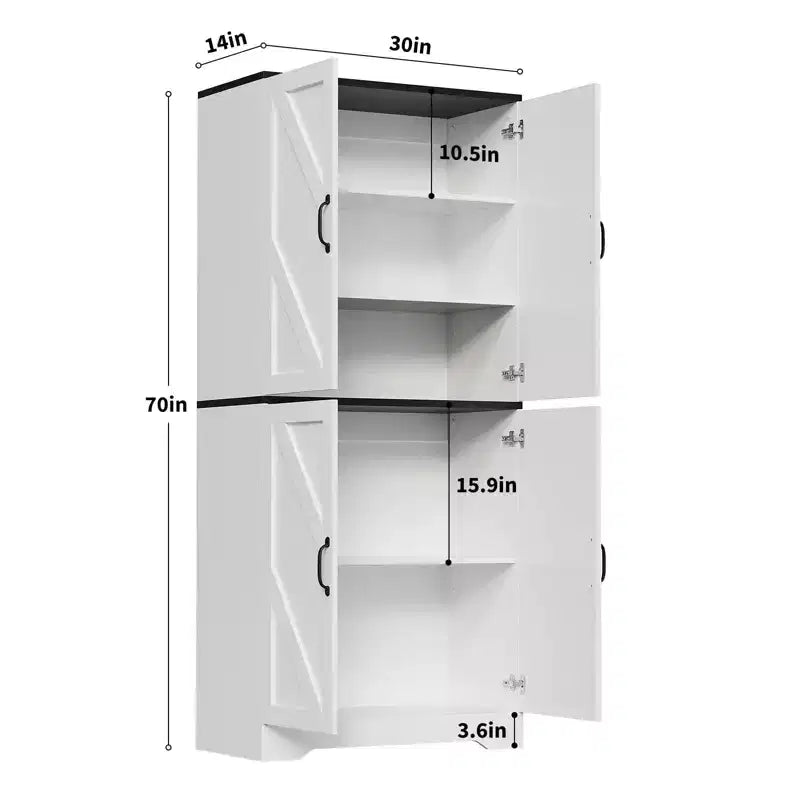 Dispensa da cucina a colonna con 4 ante e 2 ripiani regolabili, mobile credenza autoportante per sala da pranzo e soggiorno, 69"