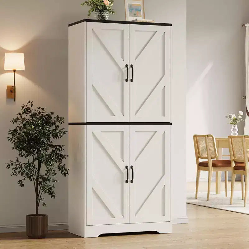 Dispensa da cucina a colonna con 4 ante e 2 ripiani regolabili, mobile credenza autoportante per sala da pranzo e soggiorno, 69"