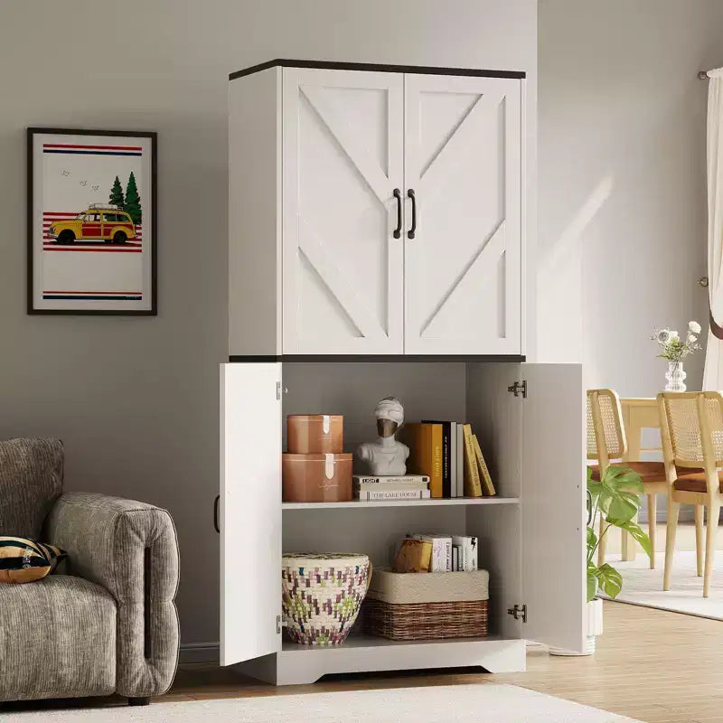 Dispensa da cucina a colonna con 4 ante e 2 ripiani regolabili, mobile credenza autoportante per sala da pranzo e soggiorno, 69"