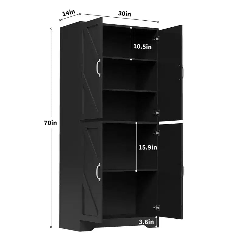 Dispensa da cucina a colonna con 4 ante e 2 ripiani regolabili, mobile credenza autoportante per sala da pranzo e soggiorno, 69"
