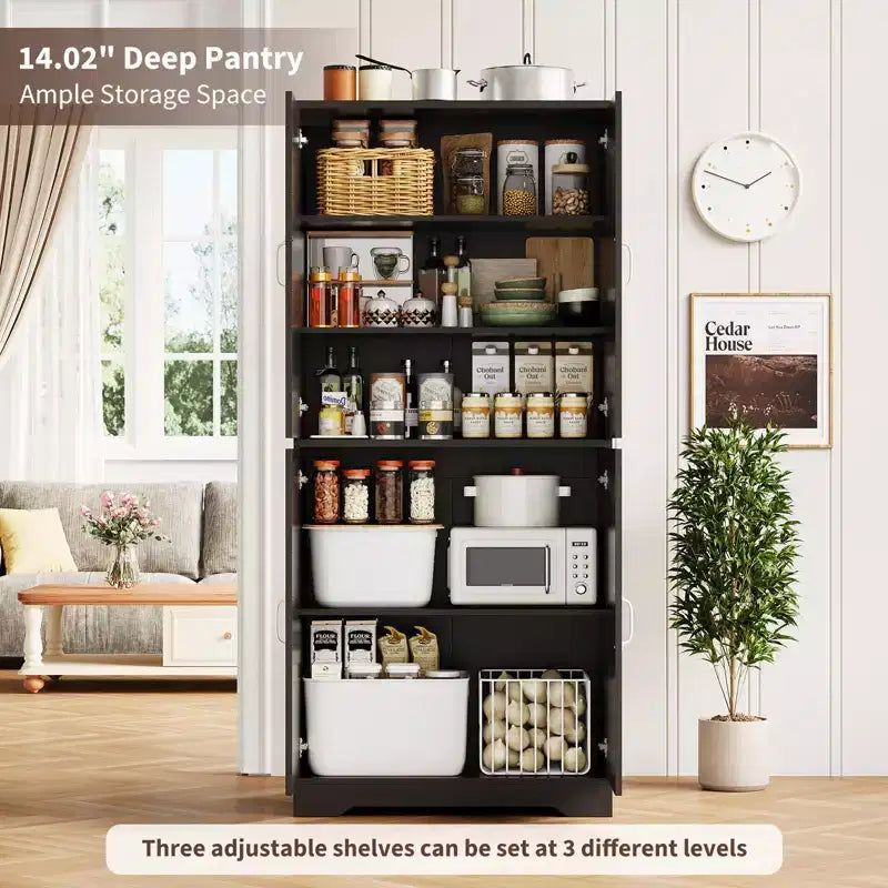 Dispensa da cucina a colonna con 4 ante e 2 ripiani regolabili, mobile credenza autoportante per sala da pranzo e soggiorno, 69"
